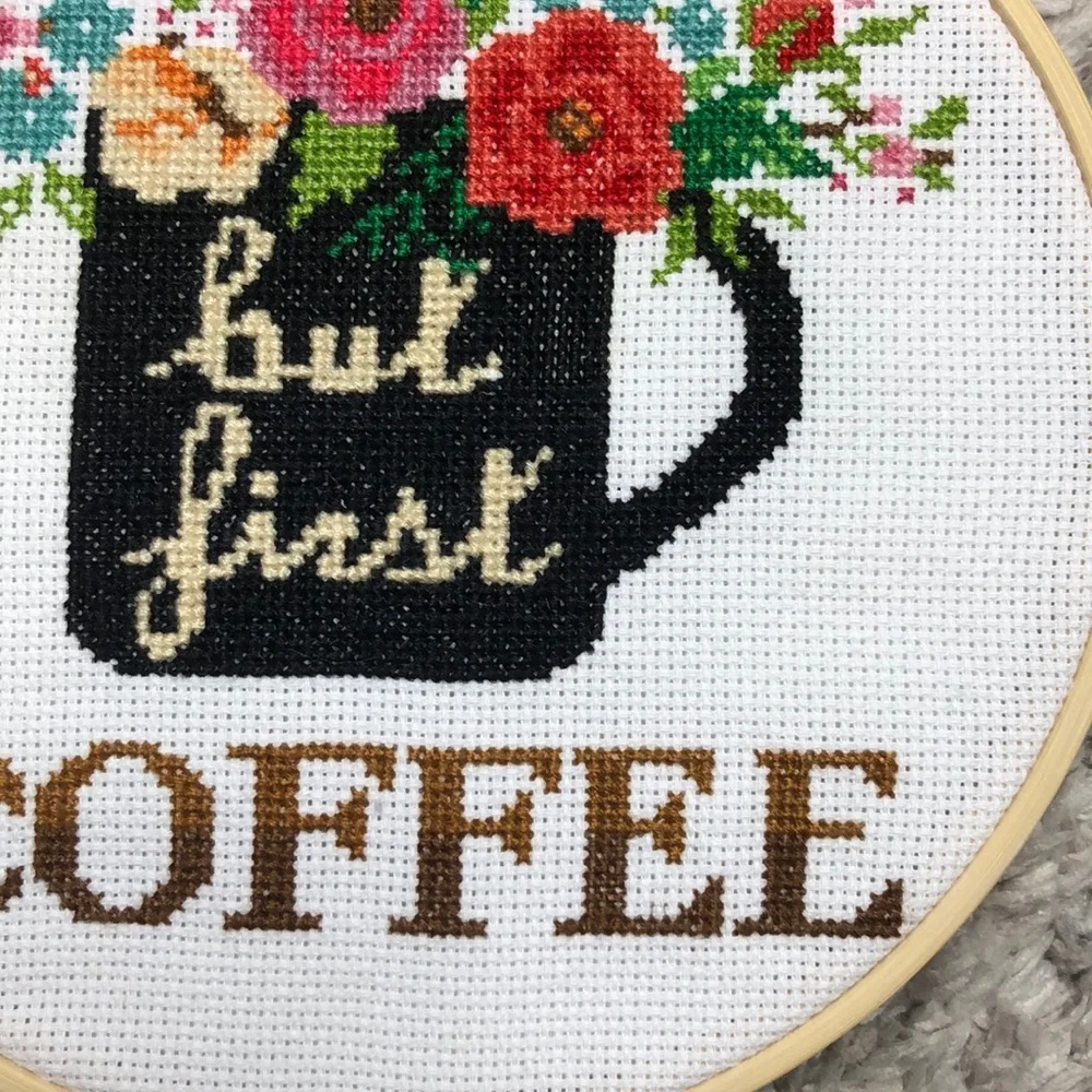 Handmade But first coffee cross stitch